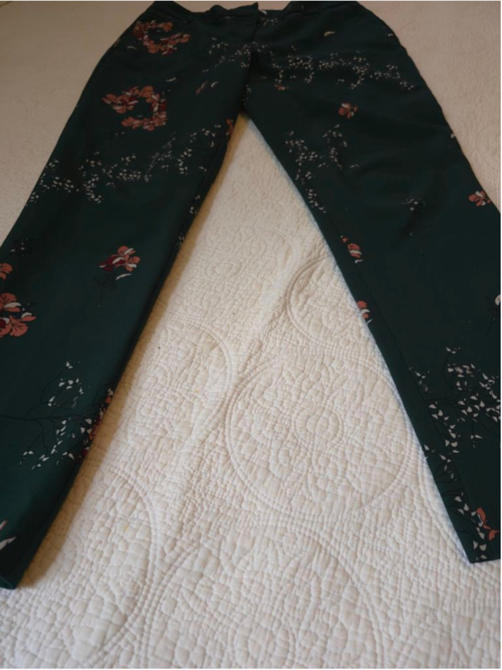 Women's CAROLINA BELLE Forest Emerald Green Floral Trousers Size 8 OfficeSiren - Picture 11 of 13